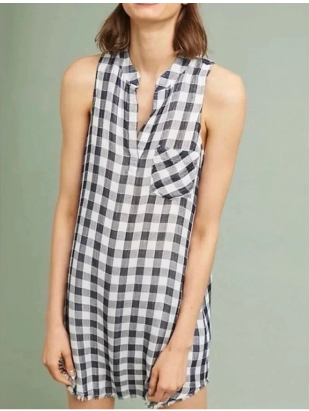 Anthropologie cloth & stone Navy Blue and White Gingham Sleeveless Mini Dress